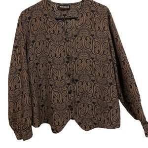 Notations Vintage Gold Blue Hippie Eclectic Paisley Psychedelic Button Up Blouse